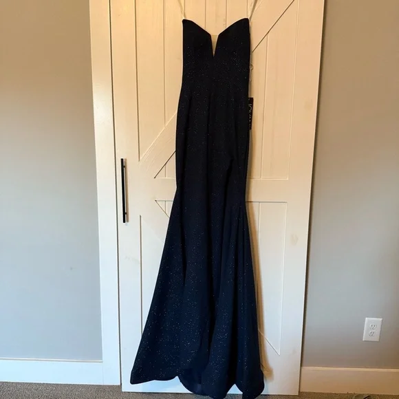 Elegant Strapless Navy Blue Dress - Picture 2 of 8